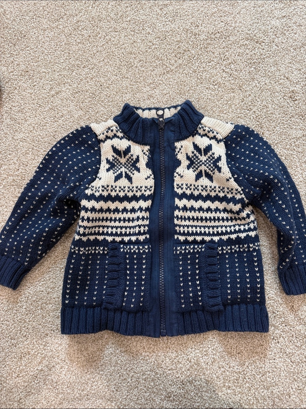 Old Navy Navy & Cream Fair Isle Zip Knit Sweater